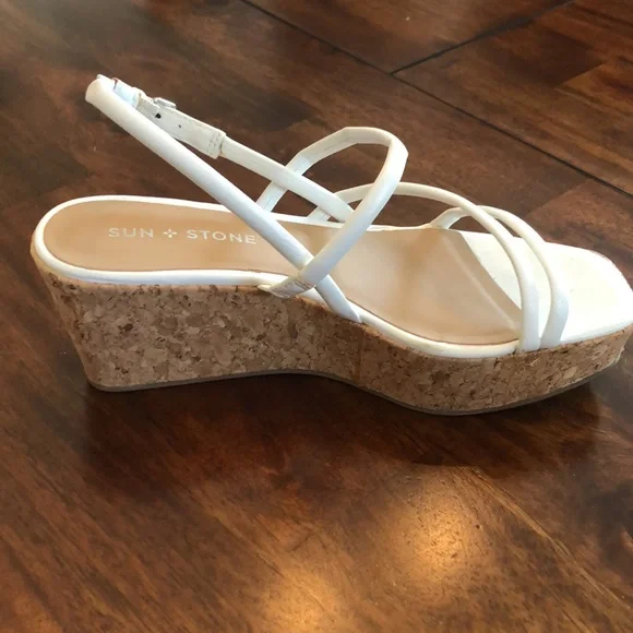 Cute strappy white platform sandals by sun + stone - Picture 5 of 10